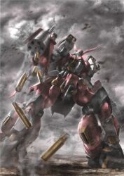 Rule 34 | alteisen riese, ammunition, clenched hand, cloud, cloudy sky, highres, horns, looking at viewer, looking down, mecha, morishita naochika, no humans, non-web source, official art, on ground, pile bunker, robot, science fiction, single horn, sky, super robot wars, super robot wars impact, super robot wars original generation