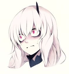 Rule 34 | 1girl, bags under eyes, black horns, fate/grand order, fate (series), head, horns, hz (666v), lavinia whateley (fate), long hair, original, pink eyes, quiver, scared, single horn, solo, sweatdrop, white hair