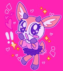 Rule 34 | aggressive retsuko, animal ears, antlers, black dress, blush, deer, deer antlers, deer ears, deer girl, deer tail, dress, furry, furry female, heart, horns, kcdoos, official style, open mouth, orange fur, pink background, pink shirt, pointy ears, sanrio, shirt, single hand, tail, tsunoda (aggretsuko)