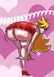 Rule 34 | 10s, 1girl, ass, axel-rosered, bent over, blonde hair, blue eyes, heart, heart background, high heels, highres, huge ass, panties, panty &amp; stocking with garterbelt, panty (psg), shiny skin, underwear
