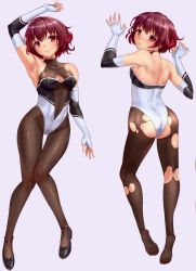 Rule 34 | 1girl, azur lane, back, black footwear, blush, breasts, brown hair, brown pantyhose, cleavage cutout, clothing cutout, commission, commissioner upload, cosplay, dakimakura (medium), elbow gloves, fingerless gloves, full body, gloves, gradient hair, grey background, highres, kantai collection, leotard, looking at viewer, looking back, lying, medium breasts, multicolored hair, mutsuki (kancolle), on back, pantyhose, race queen, red hair, shoes, short hair, simple background, solo, takao (azur lane), takao (azur lane) (cosplay), takao (full throttle charmer) (azur lane), tarou (user tpmh7442), torn clothes, torn pantyhose