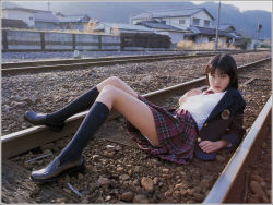 Rule 34 | asian, blazer, jacket, photo (medium), railroad tracks, school uniform, shihono ryo, shihono ryou