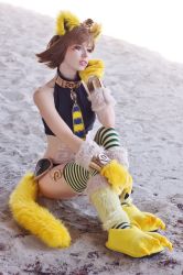 Rule 34 | 1girl, animal ears, animal hands, beach, bodypaint, cat ears, cat paws, cat tail, cosplay, egyptian, grey eyes, highres, lion ears, lion paws, lion tail, megan coffey, monster girl, monster girl encyclopedia, personification, real life, revealing clothes, solo, sphinx, sphinx (monster girl encyclopedia), tail