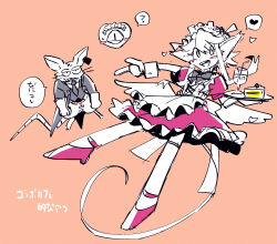 Rule 34 | 1girl, absurdres, animal ears, blush stickers, breasts, cake, cake slice, ear tag, food, heart (mad rat dead), highres, mad rat, mad rat dead, maid, maid headdress, mouse (animal), mouse ears, mouse girl, mouse tail, nippon ichi, rat god, serving plate, tail, tie clip, wings, wrist cuffs