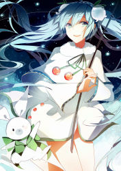 Rule 34 | 1girl, bad id, bad pixiv id, rabbit, capelet, floating hair, flower, hatsune miku, highres, lily of the valley, lococo:p, long hair, night, one eye closed, snowflake print, twintails, very long hair, vocaloid, yuki miku, yukine (vocaloid)