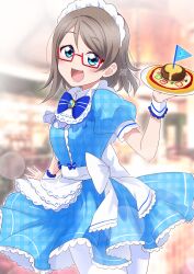 Rule 34 | 1girl, absurdres, birthday, blue eyes, brown hair, glasses, highres, looking at viewer, love live!, love live! sunshine!!, open mouth, outdoors, short hair, short sleeves, smile, solo, watanabe you, zero-theme