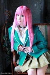 Rule 34 | 1girl, akashiya moka, akashiya moka (cosplay), cosplay, cross, long hair, photo (medium), pink hair, rosario+vampire, school uniform, skirt, solo