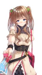 Rule 34 | + +, .live, 1girl, absurdres, bag, bare shoulders, blue eyes, blush, bow, brown dress, brown hair, closed mouth, darjeeling (reley), dress, frilled dress, frills, green bow, hair bow, hair intakes, head tilt, highres, holding, kakyouin chieri, long hair, looking at viewer, off-shoulder dress, off shoulder, shoulder bag, sidelocks, smile, solo, ticket, twintails, very long hair, virtual youtuber, wrist cuffs