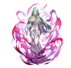 Rule 34 | 1girl, absurdres, aura, breasts, commentary request, dark aura, dress, fire emblem, fire emblem: three houses, fire emblem heroes, full body, green hair, highres, long dress, long hair, long sleeves, looking at viewer, medium breasts, nintendo, official art, pale skin, parted bangs, parted lips, puffy sleeves, rhea (fire emblem), simple background, solo, standing, teffish, white background, white dress, yellow eyes