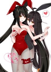 Rule 34 | 2200659903 rika, 2girls, animal ears, ara haan, ara han, bad id, bad pixiv id, bare arms, bare shoulders, black hair, black leotard, grabbing another&#039;s breast, breast hold, breasts, rabbit hair ornament, cleavage, closed mouth, collarbone, couple, elsword, embarrassed, eye contact, fake animal ears, female focus, fishnet legwear, fishnets, frown, grabbing, grabbing from behind, hair between eyes, hair ornament, hair ribbon, hand up, heart, holding hands, leg between thighs, legband, leotard, long hair, looking at another, looking back, medium breasts, multiple girls, nail polish, neck, pantyhose, parted lips, pink nails, playboy bunny, rabbit ears, red leotard, ribbon, sakra devanam (elsword), shy, simple background, smile, spoken heart, standing, strapless, strapless leotard, tears, very long hair, white background, wrist cuffs, yama raja (elsword), yellow eyes, yuri