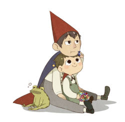 Rule 34 | 2boys, animal, blush stickers, bored, brothers, candy, cape, chin rest, food, frog, gregory (over the garden wall), happy, hat, head on head, head rest, long sleeves, looking away, looking up, male focus, multiple boys, over the garden wall, overalls, shoes, siblings, simple background, sitting, smile, white background, wirt (over the garden wall)