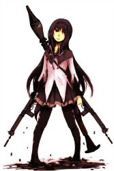 Rule 34 | 10s, 1girl, akemi homura, argyle, argyle clothes, argyle legwear, battle rifle, black hair, dual wielding, fn fal, gun, hairband, high-explosive anti-tank (warhead), highres, holding, long hair, machine gun, magical girl, mahou shoujo madoka magica, mahou shoujo madoka magica (anime), man-portable anti-tank systems, pantyhose, purple eyes, rifle, rocket-propelled grenade, rocket (projectile), rocket launcher, rpg, rpg-7, rpg (weapon), uzaki (jiro), weapon, zuro