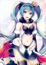 Rule 34 | 1girl, :d, absurdres, aqua eyes, aqua hair, bare shoulders, boots, breasts, chromatic aberration, contrapposto, cowboy shot, detached sleeves, goodsmile company, goodsmile racing, hatsune miku, high heel boots, high heels, highres, huge filesize, long hair, looking at viewer, medium breasts, midriff, navel, open mouth, racing miku, racing miku (2018), scan, shiomizu (swat), simple background, skirt, smile, solo, standing, stomach, thigh boots, thighhighs, twintails, very long hair, vocaloid, zettai ryouiki