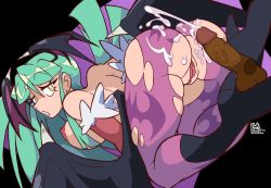 Rule 34 | 1girl, ass, ass focus, back, bat wings, breasts, cum, cum on ass, dopelenny, ejaculation, flying, green hair, high heels, large breasts, long hair, looking back, morrigan aensland, nipples, open mouth, pantyhose, penis, pussy, red eyes, simple background, testicles, tired, torn clothes, torn legwear, vampire, vampire (game), wings, yellow eyes