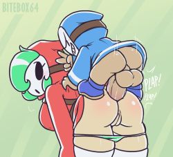 Rule 34 | 1boy, 1girl, anal, aqua hair, artist name, ass, bandit (mario), bandit (yoshi&#039;s new island), belt, bent over, bitebox64, blue dress, blue footwear, blue hood, blush, body blush, borrowed character, bottomless, breasts, brown belt, cleft of venus, clothes grab, clothes lift, dark-skinned male, dark skin, dress, dress grab, dress lift, erection, eyelashes, from behind, from side, genderswap, genderswap (mtf), green background, green panties, grin, hair over one eye, hollow eyes, hollow mouth, hood, hooded dress, huge penis, large breasts, large testicles, long sleeves, looking back, mario (series), mask, motion lines, nintendo, no nose, open mouth, panties, panty pull, penis, pussy, red dress, red hood, red sweater, sex, shoes, short hair, shy gal, size difference, smile, sound effects, super mario world 2: yoshi&#039;s island, sweatdrop, sweater, sweater dress, sweater lift, testicles, thighhighs, thighs, underwear, v, white mask, white thighhighs, yoshi&#039;s island