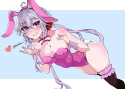 Rule 34 | 1girl, absurdres, animal ears, ass, blush, bowtie, breasts, fake animal ears, funkysatou, highres, large breasts, leaning forward, leotard, looking at viewer, playboy bunny, rabbit ears, rabbit tail, senki zesshou symphogear, smile, traditional bowtie, yukine chris