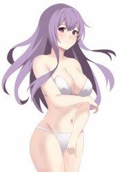 Rule 34 | 1girl, blush, breasts, cleavage, fire emblem, fire emblem: genealogy of the holy war, highres, julia (fire emblem), large breasts, long hair, looking at viewer, miya star saa, nintendo, purple eyes, purple hair, simple background, solo, underwear, underwear only