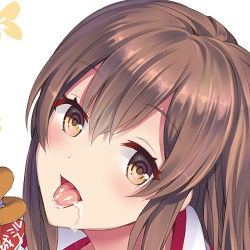 Rule 34 | 10s, 1girl, akagi (kancolle), blush, brown hair, drooling, kantai collection, long hair, looking at viewer, lowres, otabe sakura, portrait, sexually suggestive, solo, suggestive fluid