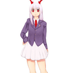 Rule 34 | 1girl, 7c, animal ears, female focus, rabbit ears, reisen udongein inaba, simple background, solo, standing, touhou, white background