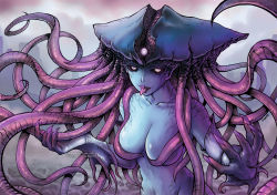 Rule 34 | 1girl, black sclera, blue skin, colored sclera, colored skin, colored tongue, commentary, commission, completely nude, emrakul the aeons torn, english commentary, fingernails, looking at viewer, magic: the gathering, monster girl, nail polish, nude, personification, purple nails, purple tongue, sharp fingernails, shinbross, signature, smile, solo, tentacles, tentacle hair, tongue, tongue out, twitter username, upper body, watermark, web address, yellow eyes