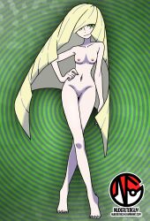 Rule 34 | 1girl, absurdres, aether foundation, arm at side, armpits, artist name, barefoot, blonde hair, breasts, cleft of venus, collarbone, completely nude, creatures (company), crossed legs, eyelashes, facing viewer, feet, female focus, fingernails, full body, game freak, gradient background, green background, green eyes, groin, hair over one eye, hand on own hip, happy, highres, legs, long hair, looking at viewer, lusamine (pokemon), mature female, medium breasts, multicolored hair, nail polish, navel, neck, nilterguy, nintendo, nipples, nude, nude filter, official art nude filter, pokemon, pokemon sm, pussy, sidelocks, smile, standing, streaked hair, swept bangs, thigh gap, thighs, third-party edit, tiptoes, toenails, toes, unworn clothes, very long hair, yellow nails