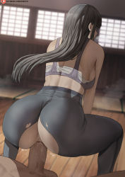 Rule 34 | 1boy, 1girl, artist name, ass, ass cutout, bare shoulders, black hair, blurry, blurry background, breasts, cheating (relationship), clothed female nude male, clothed sex, clothing cutout, head out of frame, hetero, highres, huge ass, hyuuga hinata, indoors, large penis, long hair, looking back, naruto (series), naruto shippuuden, no pupils, nude, pants, patreon logo, patreon username, penis, pussy juice, reverse cowgirl position, sex, sex from behind, shexyo, sideboob, solo focus, squatting, standing, steaming body, straddling, torn clothes, torn pants, trembling, uncensored, vaginal, watermark, web address, white eyes, yoga pants
