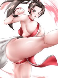 Rule 34 | 1girl, ass, breasts, fatal fury, highres, large breasts, partially visible vulva, ponytail, shiranui mai, solo