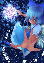Rule 34 | 1girl, animated, arm up, artist name, blue background, blue bow, blue dress, blue eyes, blue footwear, blue hair, blue shirt, blue socks, blue theme, bow, cirno, ciro, closed mouth, collared shirt, dark-skinned female, dark skin, dress, female focus, flat chest, flower, hair bow, half-closed eyes, happy, ice, ice wings, katsura dendou, kneehighs, looking at viewer, matching hair/eyes, neck ribbon, outstretched arm, puffy short sleeves, puffy sleeves, reaching, reaching towards viewer, red ribbon, ribbon, shirt, shoes, short hair, short sleeves, signature, sleeveless, sleeveless dress, smile, socks, solo, sunflower, tanned cirno, touhou, twitter username, v-shaped eyebrows, video, wings