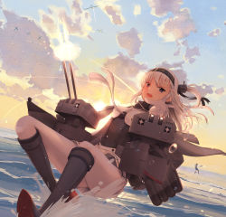 Rule 34 | + +, 2girls, absurdres, aircraft, backlighting, black headband, bodysuit, breasts, cape, character request, chou-10cm-hou-chan (suzutsuki&#039;s), clothes writing, cloud, cloudy sky, commentary request, corset, firing, grey cape, hachimaki, hair ornament, headband, highres, holding, holding weapon, kantai collection, long hair, looking at viewer, medium breasts, miniskirt, multiple girls, neckerchief, ocean, one eye closed, one side up, outdoors, pantyhose, pleated skirt, propeller hair ornament, rigging, ryouh.s, sailor collar, silver hair, skin tight, skirt, sky, solo focus, splashing, standing, standing on liquid, sunset, suzutsuki (kancolle), sweat, tagme, torpedo, torpedo tubes, turret, v-shaped eyebrows, water, water drop, weapon, white bodysuit, white legwear, white neckerchief