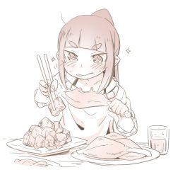 Rule 34 | + +, 1girl, :t, akari (raigou), blunt bangs, blush, chopsticks, closed mouth, collarbone, cup, drink, drinking glass, fingernails, food, food request, high ponytail, holding, holding chopsticks, holding food, long hair, long sleeves, looking away, looking down, monochrome, original, plate, ponytail, raigou, sepia, solo, sparkle, sweat, sweater, thick eyebrows, tongue, tongue out, v-shaped eyebrows