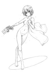 Rule 34 | 1girl, cleft of venus, gun, harumachi nagaaki, highres, nude, pussy, short hair, thigh gap, uncensored, weapon