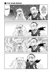 Rule 34 | 00s, 2girls, 4koma, barasuishou, comic, eyepatch, flower, greyscale, hard-translated, highres, long hair, monochrome, multiple girls, nakahira guy, rose, rozen maiden, suigintou, the magnificient gin-sama and her merry servants, third-party edit, translated, wings