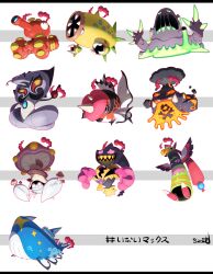 Rule 34 | alternate universe, arbok, banette, beak, black eyes, blank eyes, cannon, checkered background, claws, closed mouth, coil, commentary request, creatures (company), fang, fangs, fins, full body, game freak, gen 1 pokemon, gen 2 pokemon, gen 3 pokemon, gigantamax, gigantamax (other), glowing, hands up, hashtag, heart, highres, horns, industrial pipe, lava, looking at viewer, looking down, military, military vehicle, motor vehicle, muk, mushroom, nintendo, no humans, octillery, open mouth, orange eyes, parasect, pink eyes, pokemon, pokemon (creature), purple eyes, seaking, sharp teeth, sideways glance, sido (slipknot), signature, slime (substance), smoke, tail, tank, teeth, tentacles, tongue, tongue out, victreebel, wailord, weezing, wings, xatu