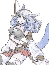Rule 34 | 10s, 1girl, :d, animal ears, aqua eyes, belt, blue hair, breasts, cleavage, collarbone, detached sleeves, final fantasy, final fantasy xiv, looking to the side, miniskirt, miqo&#039;te, open mouth, pleated skirt, pouch, satochi (1122), short hair, skirt, smile, solo, thighhighs, zettai ryouiki