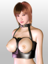 Rule 34 | 1girl, 3d, breasts, gradient background, grey background, metadoll, nipples, short hair, solo