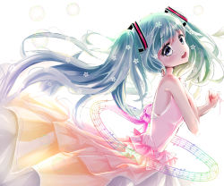 Rule 34 | 1girl, absurdres, aqua hair, bad id, bad pixiv id, beamed quavers, blue eyes, dress, floating hair, hand on own chest, hatsune miku, highres, long hair, musical note, open mouth, quaver, solo, string, string of fate, tears, twintails, very long hair, vocaloid, white background