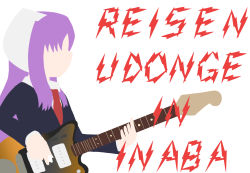 Rule 34 | 1girl, animal ears, character name, electric guitar, guitar, instrument, long hair, necktie, number girl, parody, purple hair, rabbit ears, red necktie, reisen udongein inaba, solo, touhou, white background, yume giwa