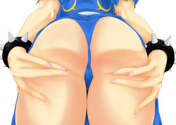 Rule 34 | 1girl, absurdres, ass, ass grab, capcom, chinese clothes, chun-li, deep skin, from behind, head out of frame, hermit tanuki, highres, huge ass, legs, lower body, shiny clothes, shiny skin, solo, street fighter, thong