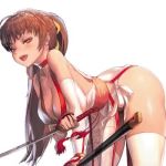 Rule 34 | 1girl, animated, ass, bouncing breasts, breasts, brown eyes, brown hair, choker, cleavage, dead or alive, destiny child, kasumi (doa), large breasts, leaning forward, long hair, lowres, ponytail, solo, sword, tagme, thighhighs, video, weapon