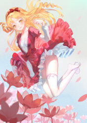 Rule 34 | 10s, 1girl, :&gt;, absurdres, blonde hair, bow, breasts, closed mouth, commentary request, dress, drill hair, eromanga sensei, eyelashes, feet, flower, hair between eyes, hair bow, hairband, highres, kamachi kamachi-ko, layered sleeves, long hair, long sleeves, looking at viewer, mole, mole under eye, panties, pantyshot, pink dress, pink panties, puffy short sleeves, puffy sleeves, red bow, red hairband, short over long sleeves, short sleeves, small breasts, solo, thighhighs, underwear, white thighhighs, yamada elf, yellow eyes