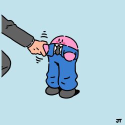 Rule 34 | 1boy, baggy pants, black eyes, blazer, blue jacket, blue pants, blush stickers, business suit, collared shirt, colored skin, commentary, english commentary, flat color, formal, grey footwear, grey jacket, grey neckwear, grey pants, handshake, highres, jacket, james turner, kirby, kirby (series), looking at another, male focus, motion lines, necktie, nintendo, out of frame, pants, pink skin, shirt, shoes, signature, simple background, smile, solo focus, standing, suit, white background, white shirt, | |