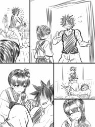 Rule 34 | 10s, 1boy, 1girl, admiral (kancolle), comic, couch, greyscale, highres, injury, japanese clothes, kaga (kancolle), kantai collection, monochrome, side ponytail, spiked hair, translation request, yapo (croquis side)