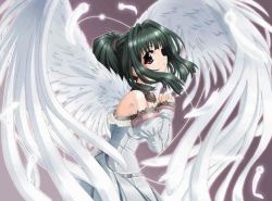 Rule 34 | angel, choker, collar, dress, green hair, jpeg artifacts, solo, wings