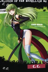 Rule 34 | 00s, boots, c.c., code geass, detached sleeves, green hair, long hair, shoes, solo, thigh boots, thighhighs, white thighhighs, yellow eyes