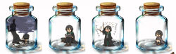 Rule 34 | 1boy, age comparison, animification, asphyxiation, black hair, book, bottle, bottle meme (pixiv), candle, cauldron, cork, glass, green neckwear, harry potter (series), in container, jar, m893, male focus, mini person, miniboy, multiple persona, necktie, open book, peril, person in container, reading, robe, school uniform, severus snape, sitting, smoke, tears, uniform, wand, wizarding world