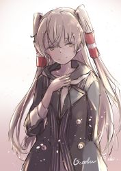 Rule 34 | 1girl, amatsukaze (kancolle), aruka, black jacket, closed mouth, commentary, cowboy shot, dated, grey hair, hair ornament, highres, hood, hoodie, jacket, kantai collection, long hair, smile, solo, white hoodie, yellow eyes