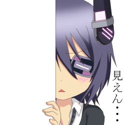 Rule 34 | 10s, 1girl, black hair, eyepatch, headgear, kantai collection, looking at viewer, nagineko, peeking out, school uniform, short hair, solo, tenryuu (kancolle), translation request, transparent background, triangle mouth, you&#039;re doing it wrong
