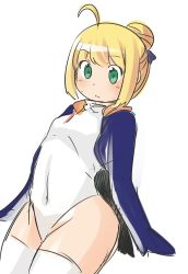 Rule 34 | 10s, 1girl, absurdres, ahoge, animal costume, artoria pendragon (all), artoria pendragon (fate), blonde hair, blue bow, bow, cosplay, emperor penguin (kemono friends), emperor penguin (kemono friends) (cosplay), fate/stay night, fate (series), flat chest, green eyes, hair bow, hair bun, highres, kemono friends, leotard, penguin costume, saber (fate), sesield, single hair bun, solo, sweatdrop, thigh gap, thighhighs, white thighhighs