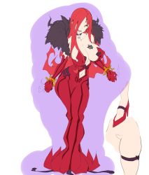 Rule 34 | 00s, 1girl, astaroth (taimanin asagi), bare legs, bare shoulders, breast tattoo, breasts, character design, character sheet, choker, cleavage, clothing cutout, concept art, dress, earrings, female focus, full body, heart, heart choker, heart tattoo, highres, huge breasts, jewelry, long hair, looking at viewer, naughty face, navel, navel cutout, potion (moudamepo), red hair, saliva, shiny skin, sideboob, sketch, taimanin (series), taimanin asagi, taimanin asagi kessen arena, tattoo, yellow eyes