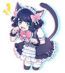 Rule 34 | 1girl, animal ears, black hair, black nails, blue eyes, cat ears, cat girl, cat tail, cyan (show by rock!!), gothic lolita, highres, lolita fashion, looking at viewer, maid, maid headdress, mel6969, open mouth, paw pose, short hair, show by rock!!, smile, solo, tail, wavy hair, white background
